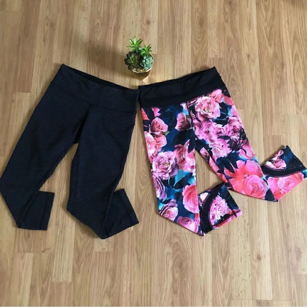 LOT OF2 Lululemon Womens Secret Garden/Striped Capri Crop Leggings Size 2